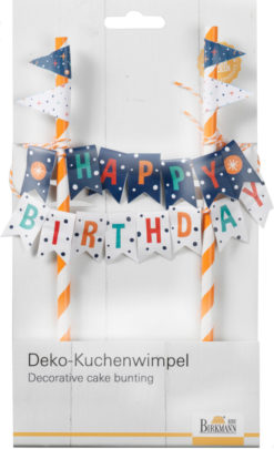 Deko- Kuchenwimpel Happy Birthday, Bunt, Girlande mit 15 Fähnchen